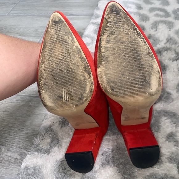 Red suede booties 3.5-4” heel - Picture 4 of 7